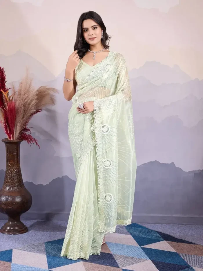 C-Pallu Twill Net Party Wear Designer Saree