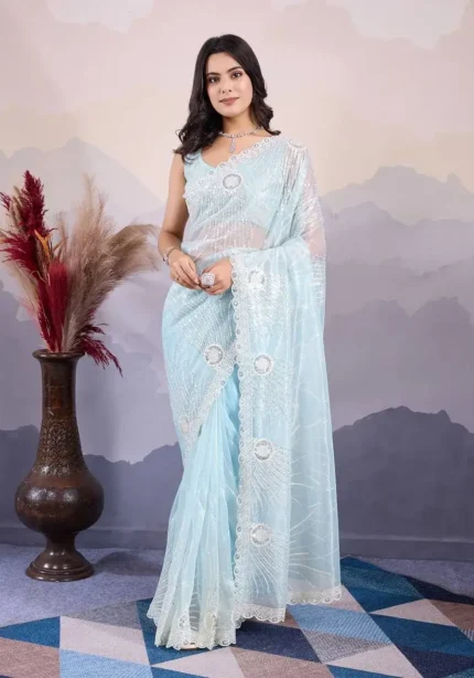 C-Pallu Twill Net Party Wear Designer Saree