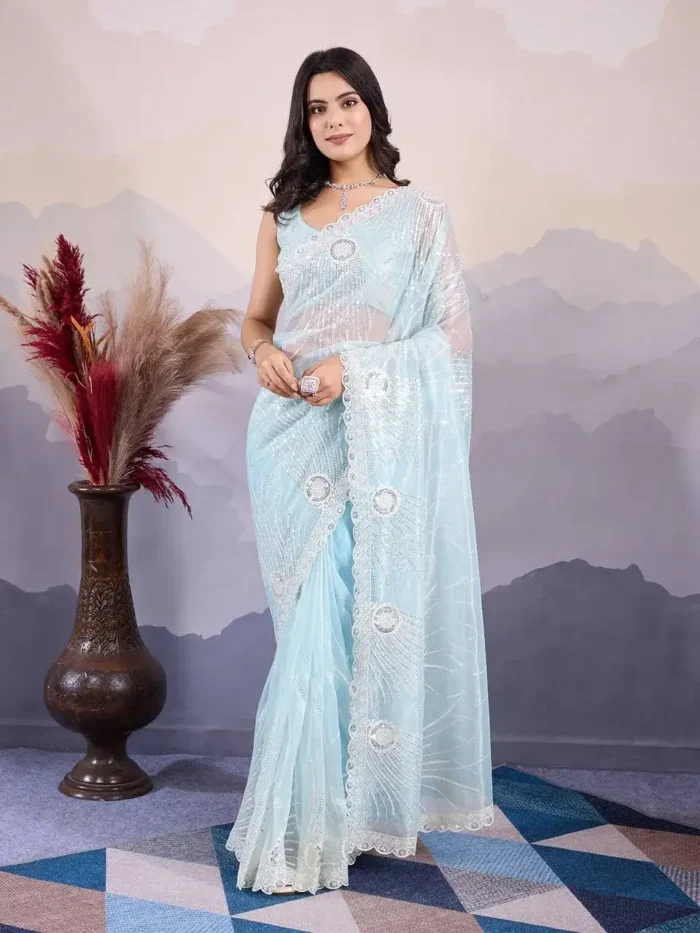 C-Pallu Twill Net Party Wear Designer Saree