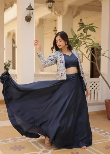 Chinnon Croptop Style Lehenga Choli with Koti