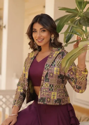 Chinnon Croptop Style Lehenga Choli with Koti