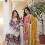 Digital Printed Russian Silk Embroidered Gown with Dupatta