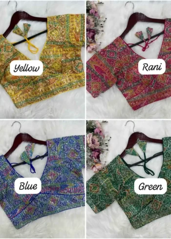 digital printed with sequins embroidery work designer readymade blouse