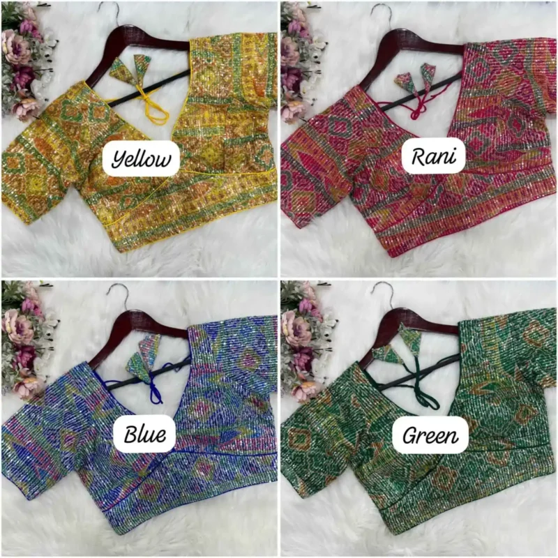 digital printed with sequins embroidery work designer readymade blouse