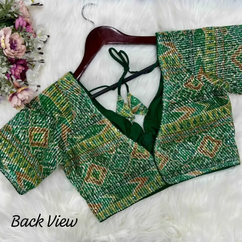 green color digital printed with sequins embroidery work designer readymade blouse