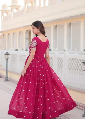 Pink Color Faux Blooming Coding Sequins Embroidered Designer Gown