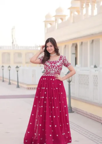 Purple Color Faux Blooming Coding Sequins Embroidered Designer Gown