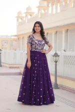 Purple Color Faux Blooming Coding Sequins Embroidered Designer Gown