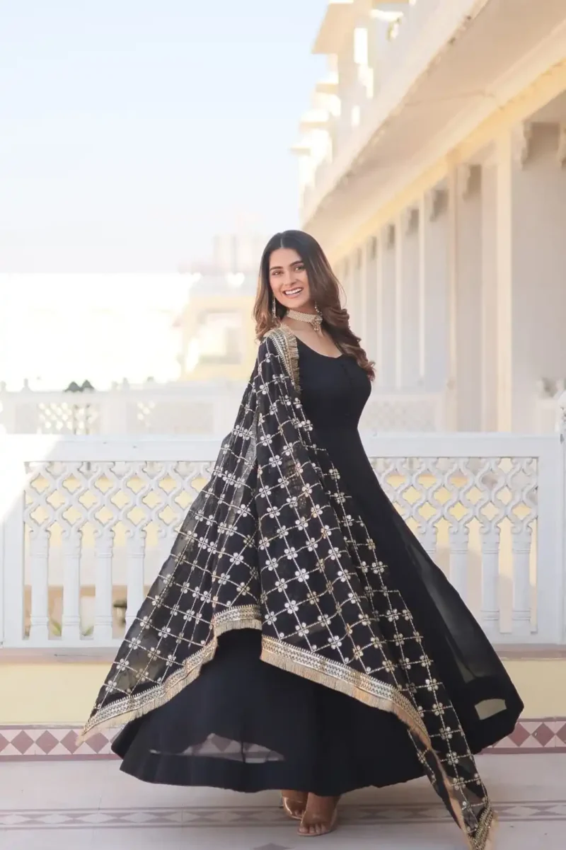Faux Blooming Multi Sequins Embroidered Gown with Dupatta