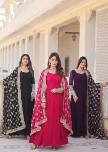 Faux Blooming Multi Sequins Embroidered Gown with Dupatta