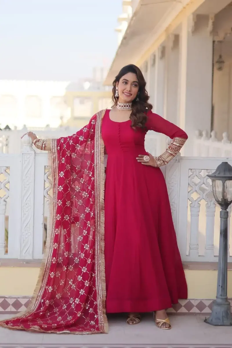 Faux Blooming Multi Sequins Embroidered Gown with Dupatta