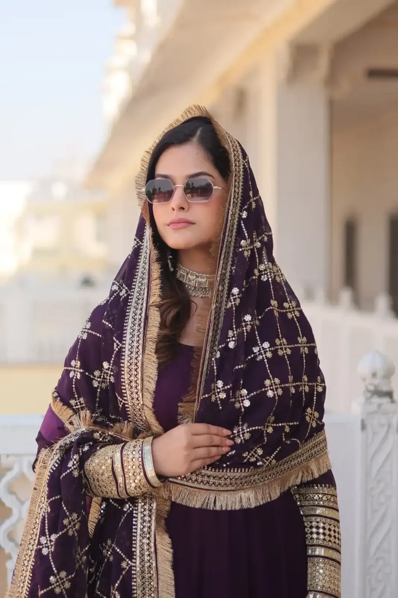 Faux Blooming Multi Sequins Embroidered Gown with Dupatta