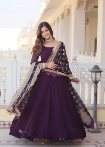 Faux Blooming Multi Sequins Embroidered Gown with Dupatta