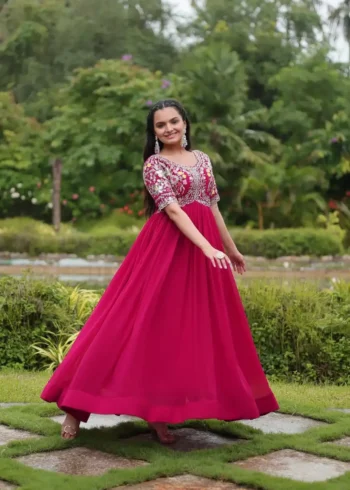 Faux Blooming Zari & Sequins Embroidered Designer Gown