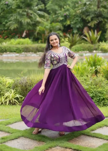 Faux Blooming Zari & Sequins Embroidered Designer Gown