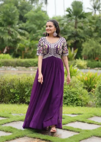 Faux Blooming Zari & Sequins Embroidered Designer Gown