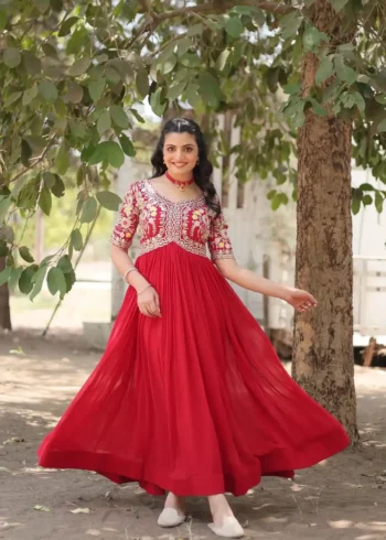 Faux Blooming Zari & Sequins Embroidered Designer Gown