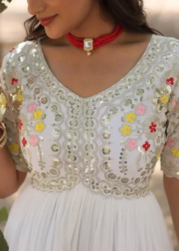 Faux Blooming Zari & Sequins Embroidered Designer Gown