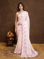 Floral Piping Border Embroidered Tabby Organza Saree