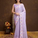 Floral Piping Border Embroidered Tabby Organza Saree