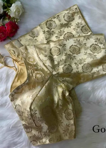 gold Color Pure Simmer Jacquard Silk Readymade Blouse