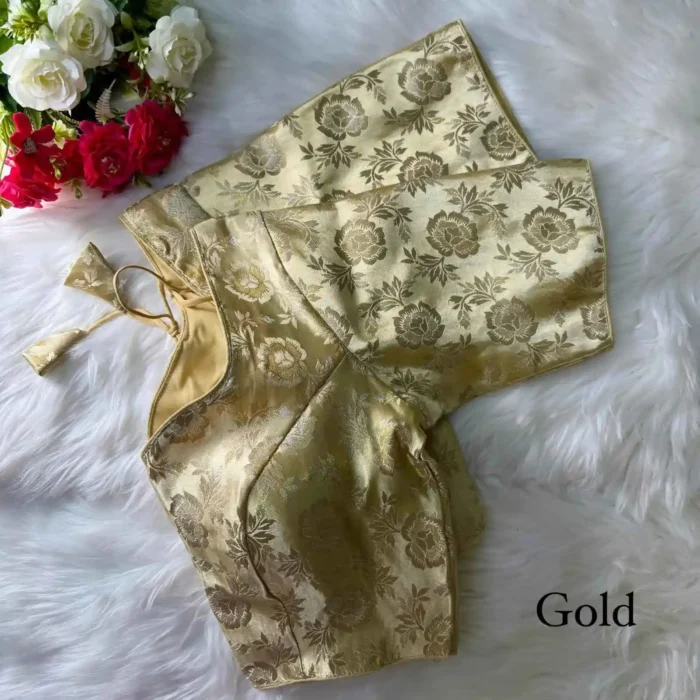 gold Color Pure Simmer Jacquard Silk Readymade Blouse