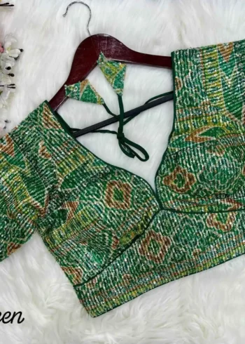 green color digital printed with sequins embroidery work designer readymade blouse