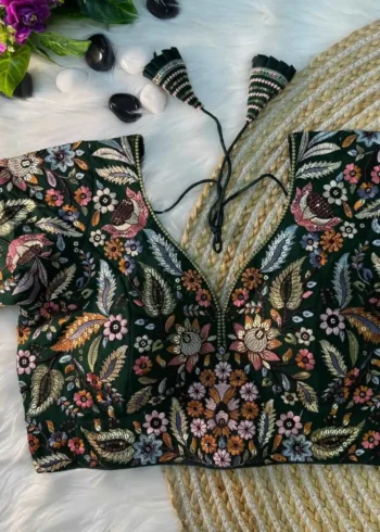 Green Color Multi Thread Embroidered Partywear Readymade Blouse