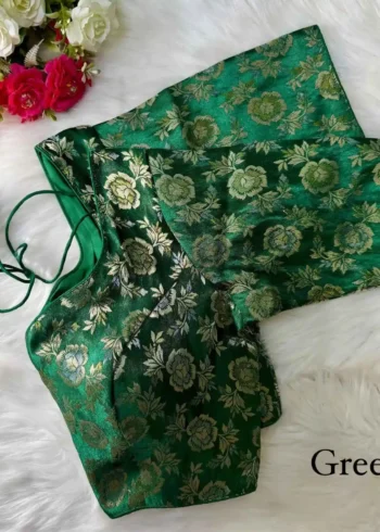green Color Pure Simmer Jacquard Silk Readymade Blouse