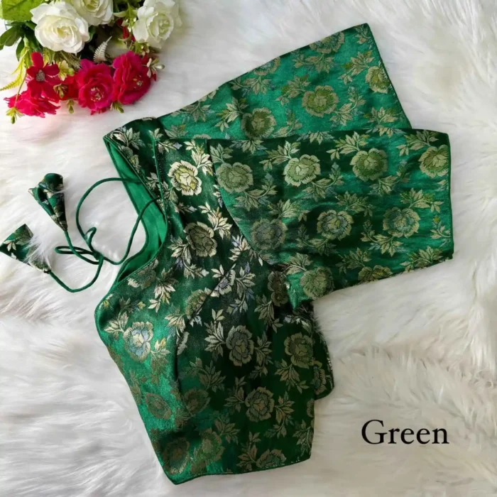 green Color Pure Simmer Jacquard Silk Readymade Blouse