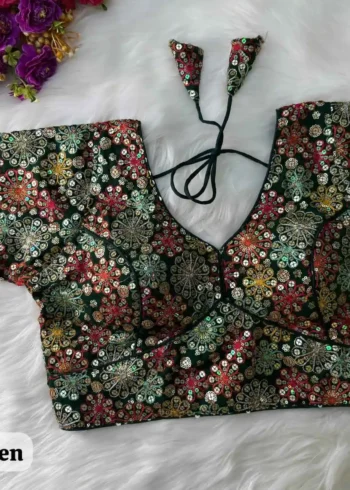 Sabyasachi Neck Style Sequins Multi Work Partywear Blouse - Image 2
