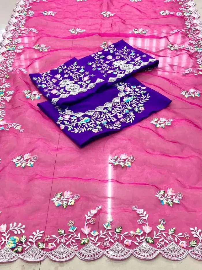 Heavy Embroidered Soft Organza Silk Designer Saree