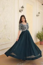 rama color Heavy Zari Sequins Embroidered Designer Gown