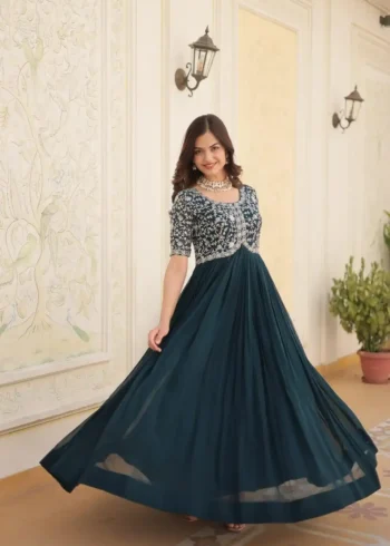 rama color Heavy Zari Sequins Embroidered Designer Gown
