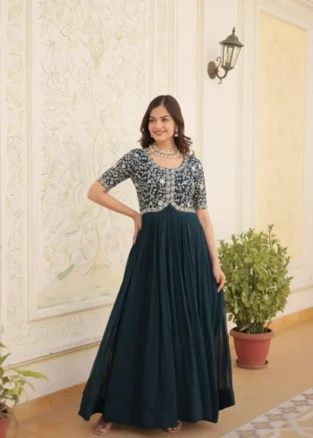 rama color Heavy Zari Sequins Embroidered Designer Gown