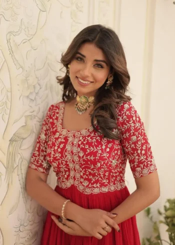red color Heavy Zari Sequins Embroidered Designer Gown