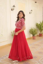 red color Heavy Zari Sequins Embroidered Designer Gown