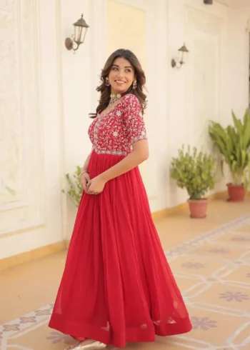 red color Heavy Zari Sequins Embroidered Designer Gown