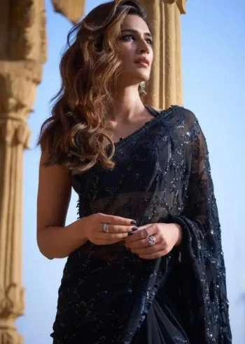 Kriti Sanon in Hot Georgette Black Designer Saree