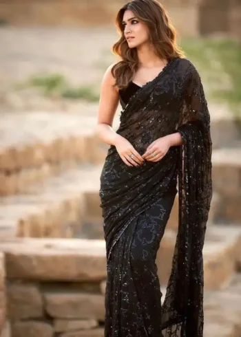 Kriti Sanon in Hot Georgette Black Designer Saree