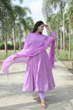 Lavender Faux Georgette Embroidered Anarkali Suit