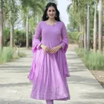 Lavender Faux Georgette Embroidered Anarkali Suit