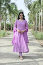 Lavender Faux Georgette Embroidered Anarkali Suit