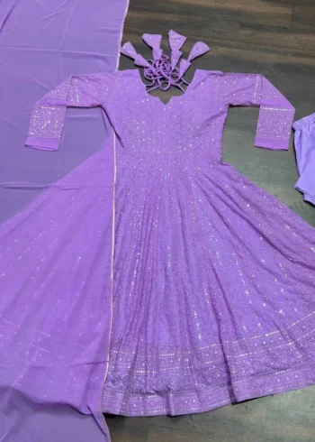 Lavender Faux Georgette Embroidered Anarkali Suit