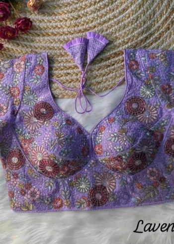 lavender color sabyasachi style heavy sequins embroidered faux georgette bridal readymade blouse