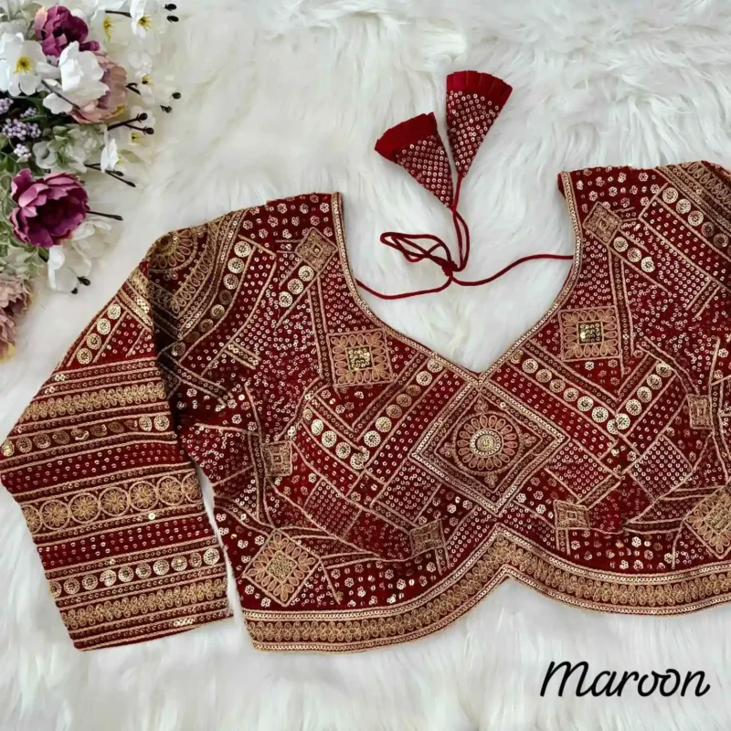 maroon color Long Sleeves Apple Cut Designer Readymade Blouse