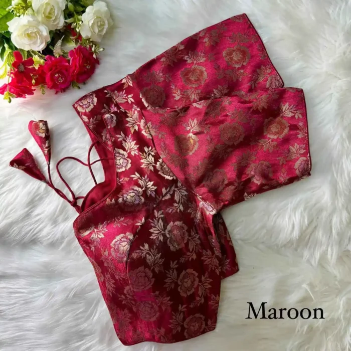 maroon Color Pure Simmer Jacquard Silk Readymade Blouse