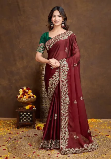 Maroon Soft Rangoli Silk Designer Saree Buy Celebrity Sarees Online