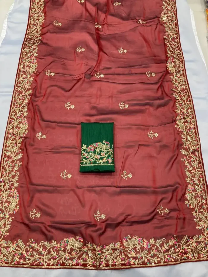 Maroon Soft Rangoli Silk Designer Saree