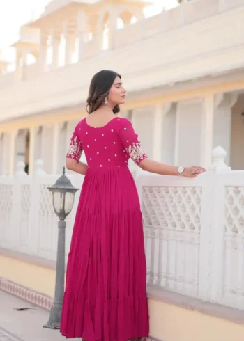 pink blue color Minimal Sequins & Zari Embroidered Designer Wedding Gown